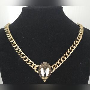 Chunky Antique Gold Chain with Black and White Enamel Eagle Head Necklace